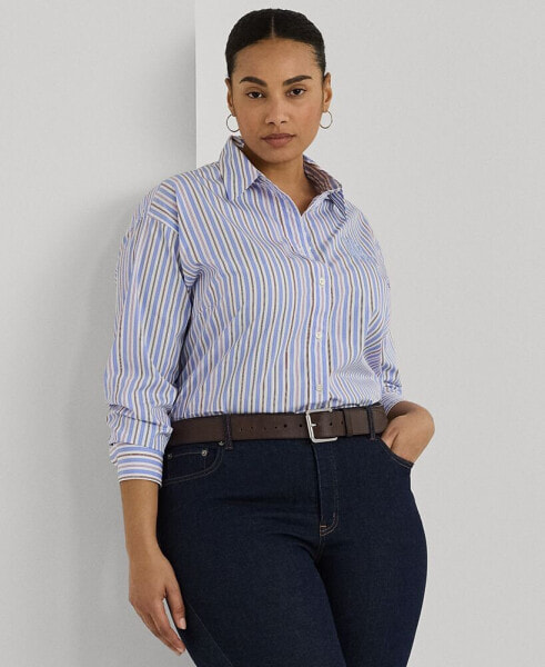 Plus Size Cotton Striped Shirt