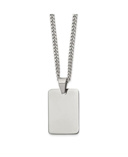 Polished Rectangle Dog Tag on a Curb Chain Necklace