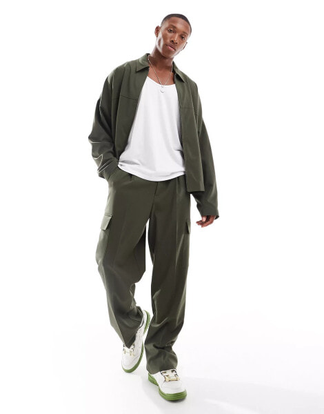 ASOS DESIGN smart co-ord trouser with cargo pockets in khaki