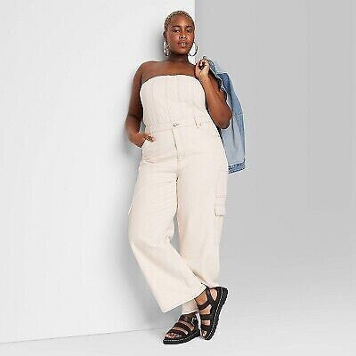 Women's Tube Cargo Denim Jumpsuit - Wild Fable Off-White 4X