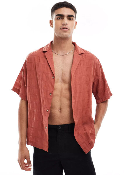 ASOS DESIGN oversized revere shirt in light weight texture in rust