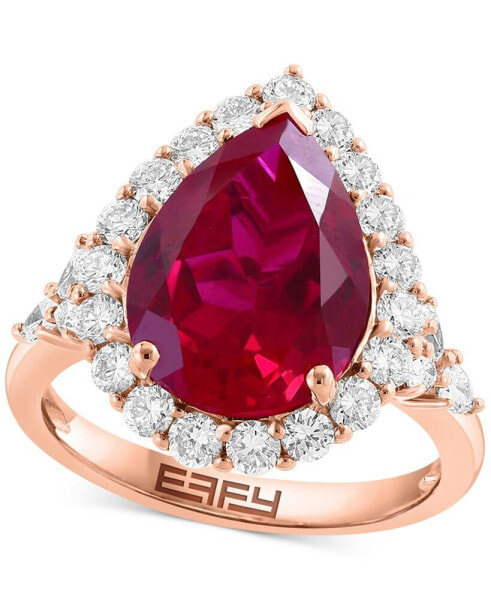 EFFY® Lab Grown Ruby (7-1/8 ct. t.w) & Lab Grown Diamond (1 ct. t.w.) Halo Ring in 14k Rose Gold