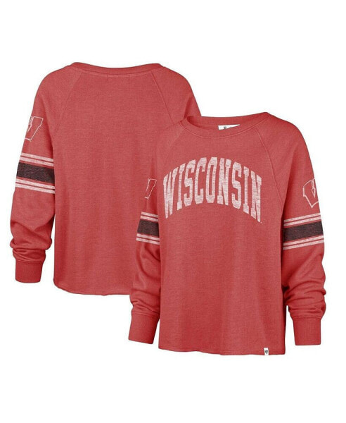Women's Red Distressed Wisconsin Badgers Allie Modest Raglan Long Sleeve Cropped T-shirt