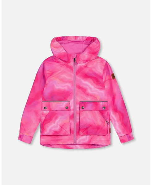 Toddler Girls Hooded Parka Printed Fuchsia Marble