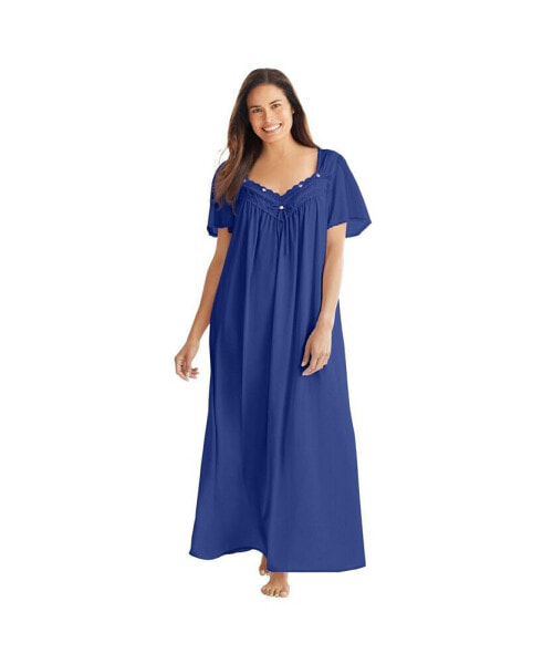 Plus Size Only Necessities Long Silky Lace-Trim Gown