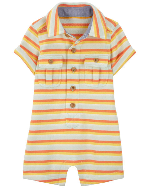 Baby Striped Button-Front Romper 6M