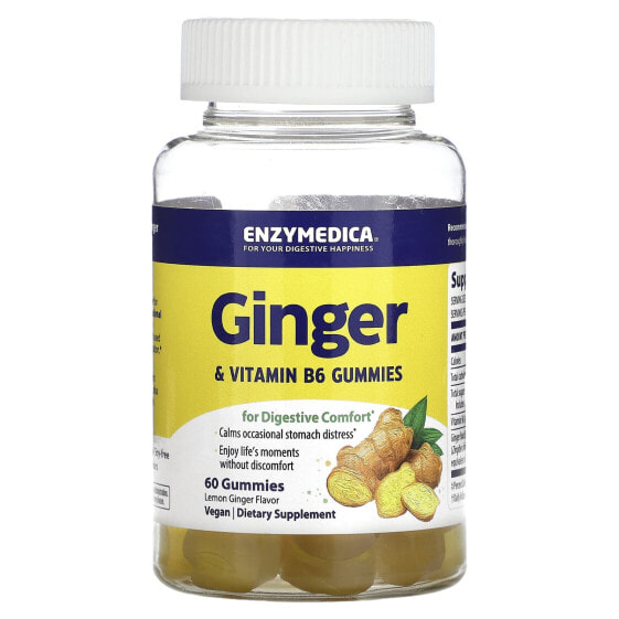 Жевательные витамины Enzymedica Ginger & Vitamin B6, Лимон и имбирь, 60 штук