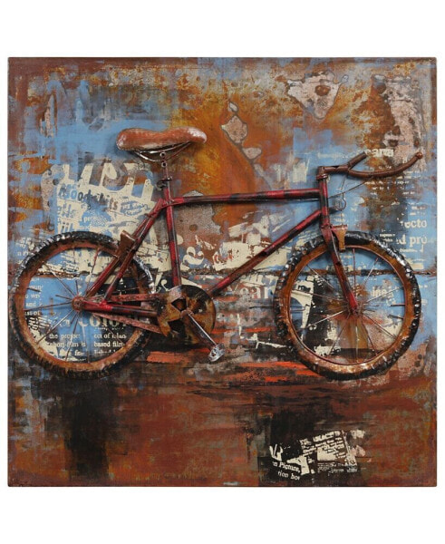 Biking Mixed Media Iron Hand Painted Dimensional Wall Art, 32" x 32" x 2.6"