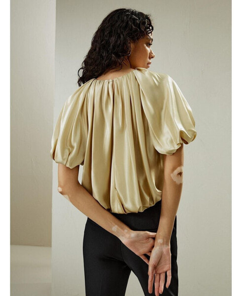 Блузка LilySilk с короткими рукавами и водяным блеском для женщин