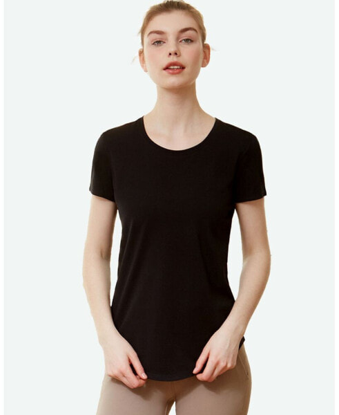 Rebody Essentials Scooped Short Sleeve Top For Women