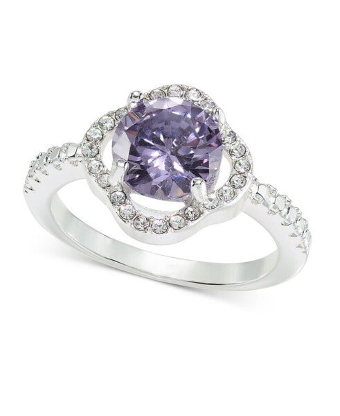 Silver-Tone Pavé & Purple Cubic Zirconia Flower Ring, Created for Macy's