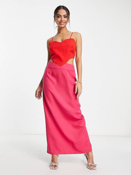 Never Fully Dressed heart cut-out maxi dress in red and pink
