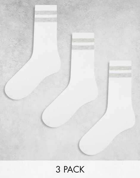 Jack & Jones 3 pack striped tennis socks in white