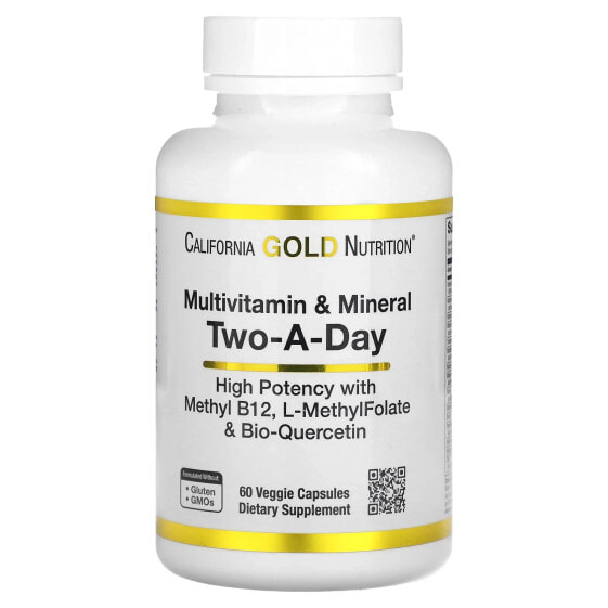 California Gold Nutrition, Мультивитамины и минералы, для приема два раза в день, 60 растительных капсул