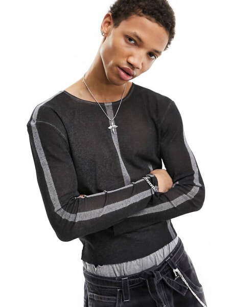 COLLUSION Mesh long sleeve muscle t-shirt in black with print