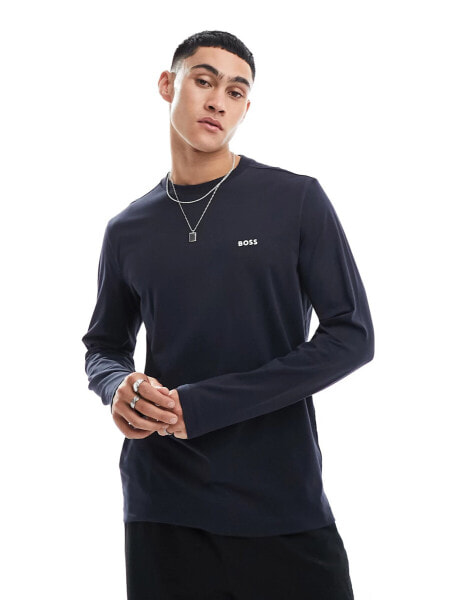 BOSS Green long sleeve t-shirt in dark blue