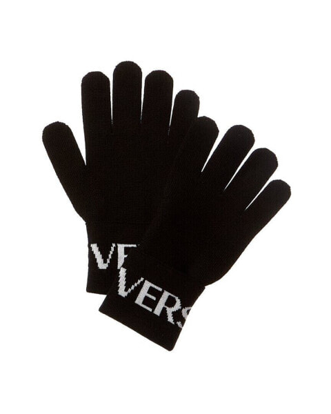 Перчатки из шерсти с логотипом вязки Intarsia Versace для мужчин
