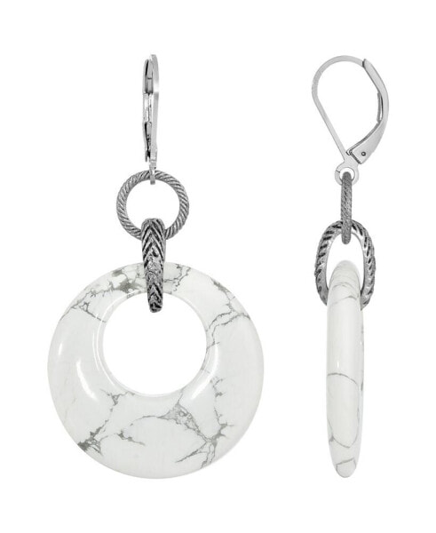 Silver-Tone Semi Precious Round Hoop Drop Earrings