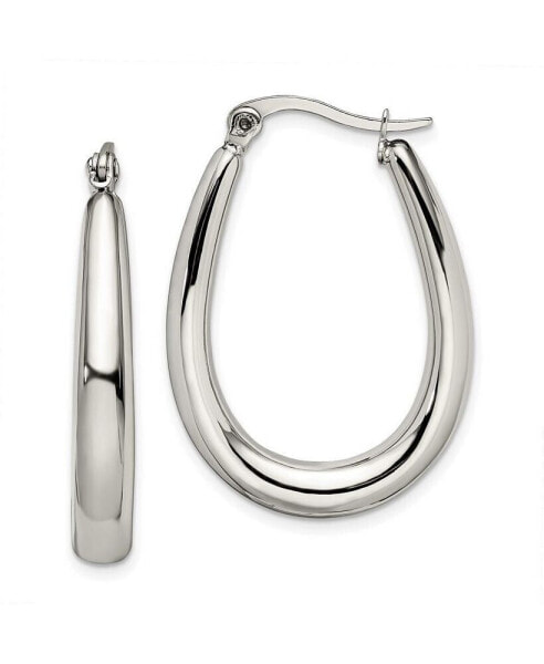 Stainless Steel Polished Teardrop Hollow Hoop Earrings