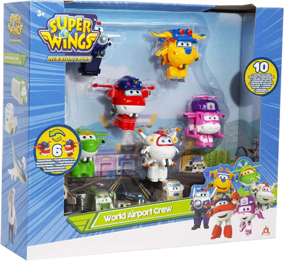 Super Wings EU750060A World Airport Crew Pack of 10 with Season 5 Figures from the Popular TV Show Children from 3 Years, Black