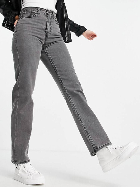 Topshop mid rise straight Dad jeans in smoke grey