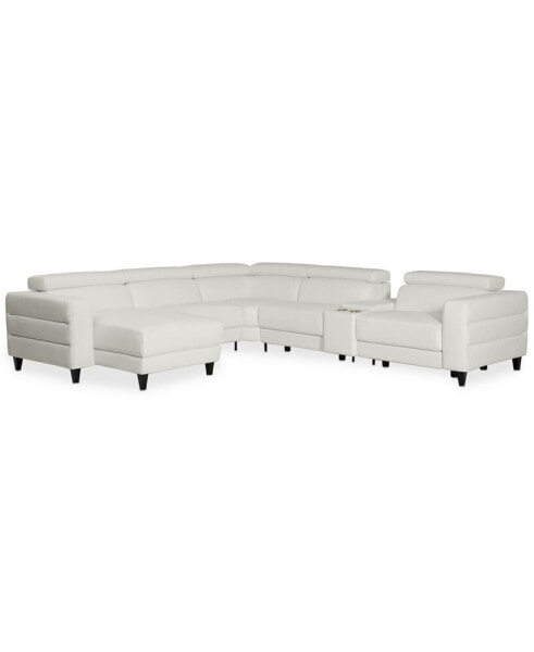 Silvanah 6-Pc. Leather Sectional with Storage Chaise and 2 Power Recliners and Console, Created for Macy's