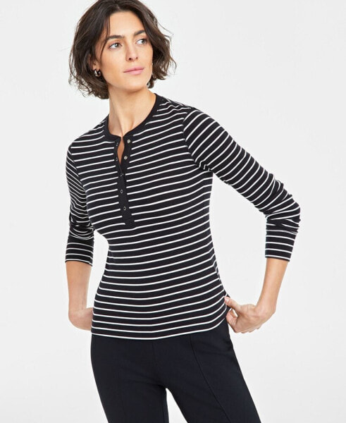 Trendy Plus Size Striped Ribbed Henley, Created for Macy's