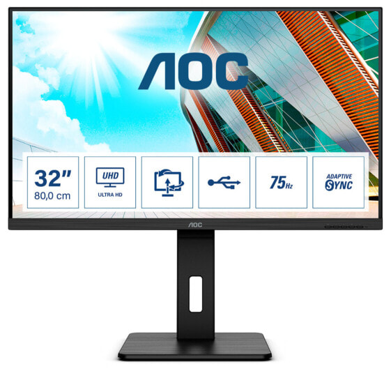 AOC P2 U32P2 - 80 cm (31.5") - 3840 x 2160 pixels - 4K Ultra HD - LED - 4 ms - Black