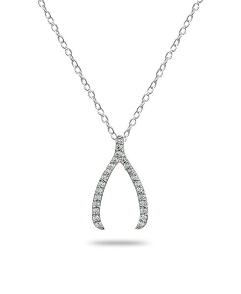 Cubic Zirconia Wishbone Slide Pendant in 18k Gold Plated Sterling Silver or Sterling Silver