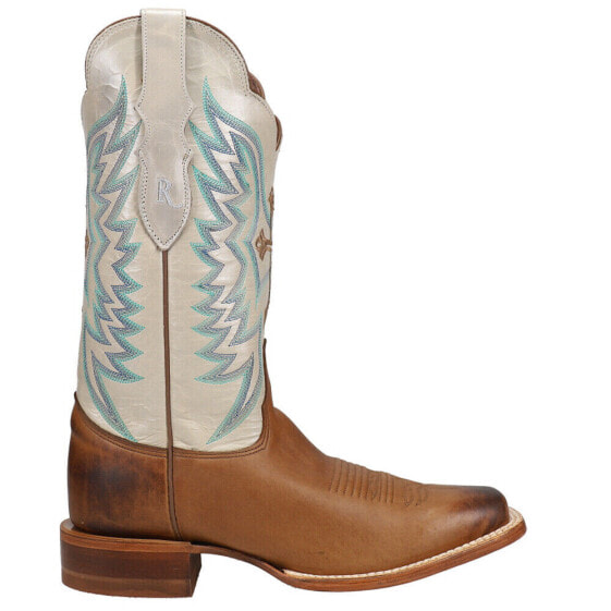 Justin Boots Silky Tan Embroidered Square Toe Cowboy Womens Size 5.5 B Casual B