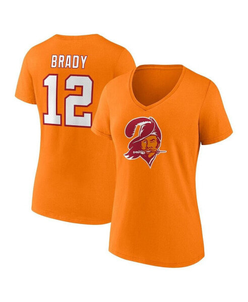 Women's Tom Brady Orange Tampa Bay Buccaneers Throwback Player Icon Name and Number T-shirt