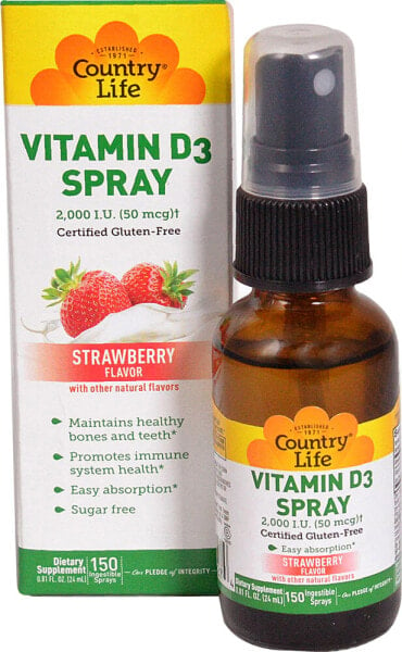 Country Life Vitamin D-3 Витамин D-3 в спрее со вкусом клубники Без глютена  24 мл