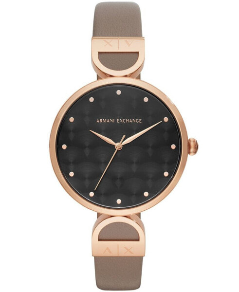 Women's Matte Gray Leather Strap Watch, 38mm