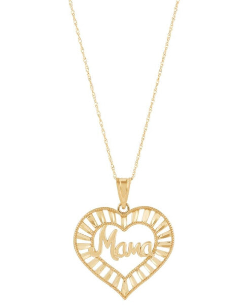 Mama Open Heart Pendant Necklace in 10k Gold, 16" + 2" extender