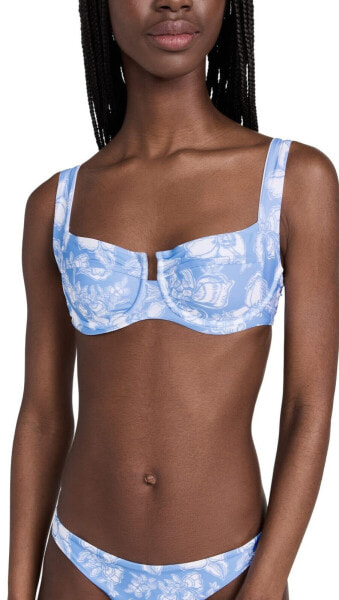 L*Space Women's Camellia Bikini Top Swimwear Bali Blooms, Print, Blue Size S