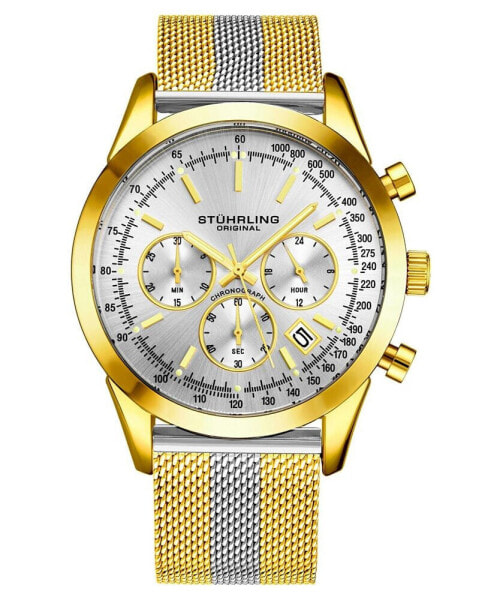 Men's Quartz Chronograph Date Gold-Tone Stainless Steel Mesh Bracelet Watch 44mm