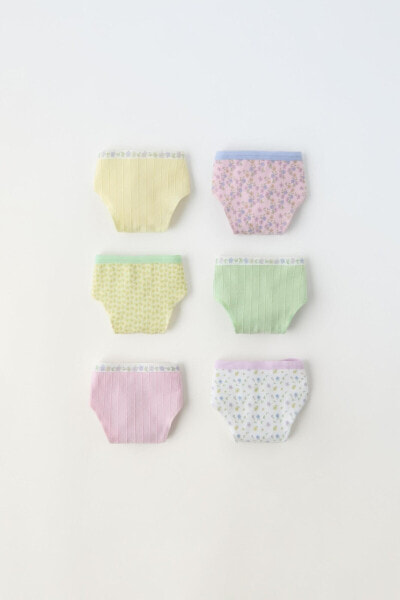 2-6 years/ pack of six textured briefs with floral print