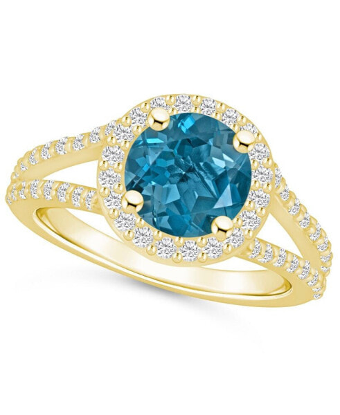 London Blue Topaz (2-3/8 ct. t.w.) and Diamond (1/2 ct. t.w.) Halo Ring in 14K Yellow Gold