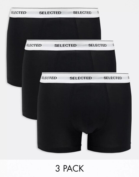 Selected Homme 3 pack trunks in black with waistband