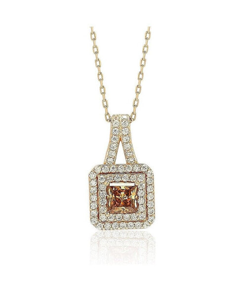 Suzy Levian Rosed Sterling Silver Pink Asscher-Cut Cubic Zirconia Multicolor Halo Pendant