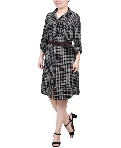 Petite 3/4 Roll Tab Sleeve Shirtdress