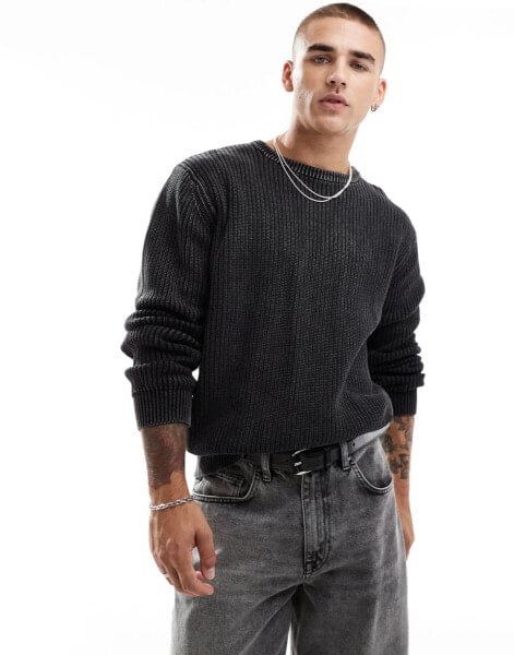 Brave Soul acid wash ribbed jumper in grey