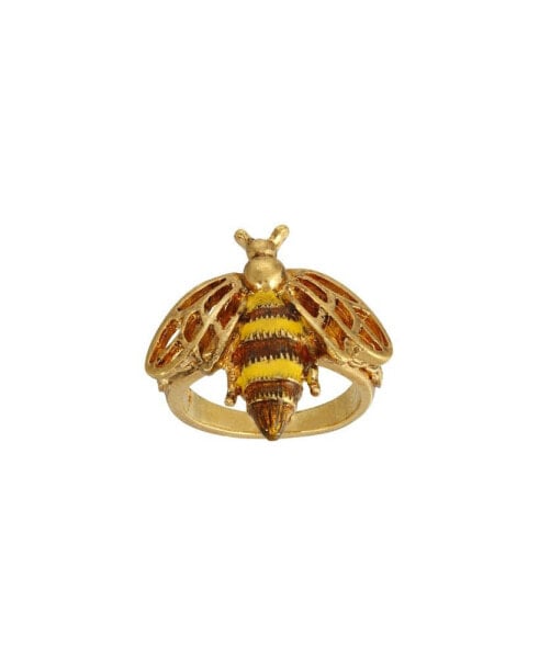 Enamel Yellow and Brown Bee Ring Size 8
