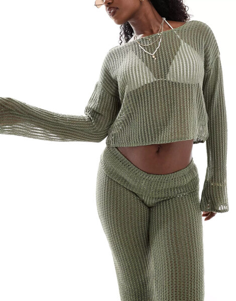 ONLY oversized long sleeve beach top co-ord in sage green