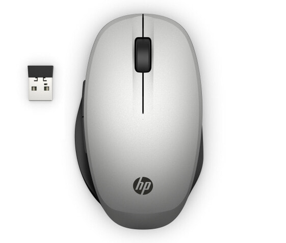 HP Dual Mode Mouse - Ambidextrous - Optical - RF Wireless + Bluetooth - Black - Silver