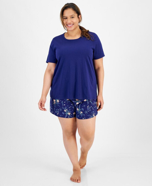 Plus Size Printed Short-Sleeve Pajamas Set, Created for Macy's