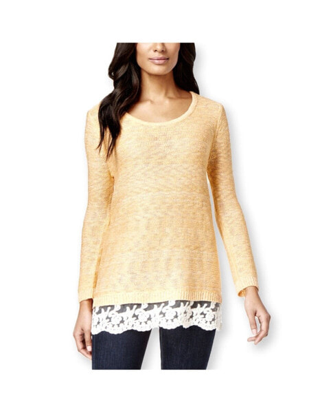Style&Co Women's Lace Hem Marled Pullover Sweater Citrus Splash L