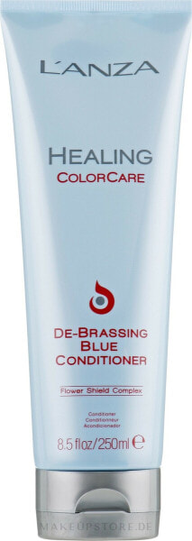 Pflegespülung mit blauen und blau-grünen Farbpigmenten zur Neutralisierung von unerwünschtem Messing- und Orangestich - L'anza Healing ColorCare De-Brassing Blue Conditioner 250 ml