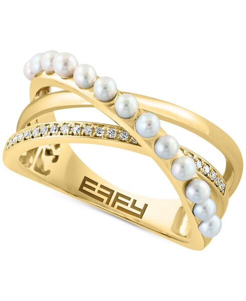 EFFY® Freshwater Pearl (2mm) & Diamond (1/10 ct. t.w.) Crossover Statement Ring in 14k Gold