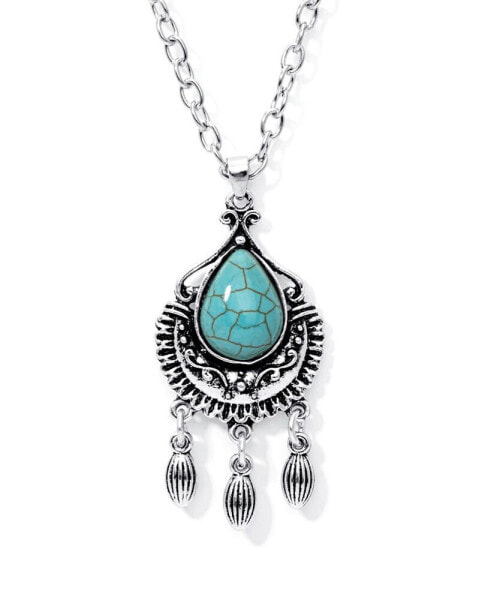 Simulated Turquoise in Silver Plated Pear Chandelier Pendant Necklace